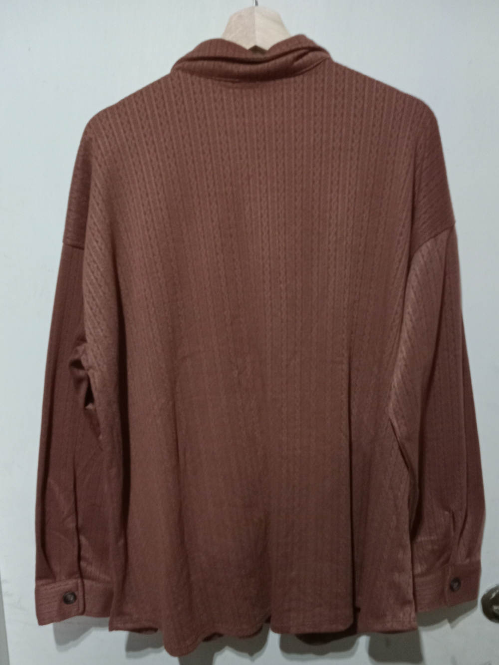 NY Collection Rust Brown Ribbed Button-Front Top with Chest Pockets - Picture 3 of 5